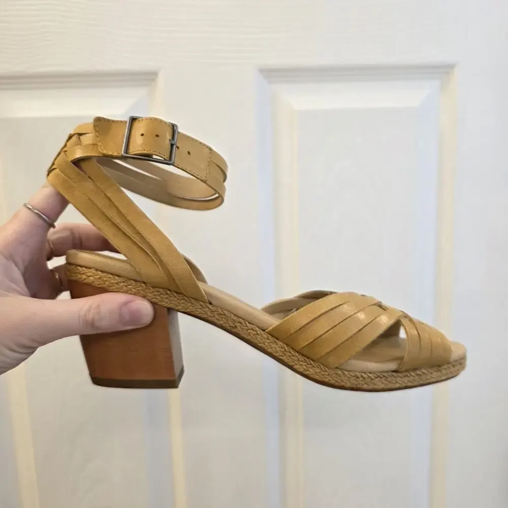 Lucky Brand Yellow‎ Leather Noxa Block Heel Bohemian Summer Sandals Size 11M